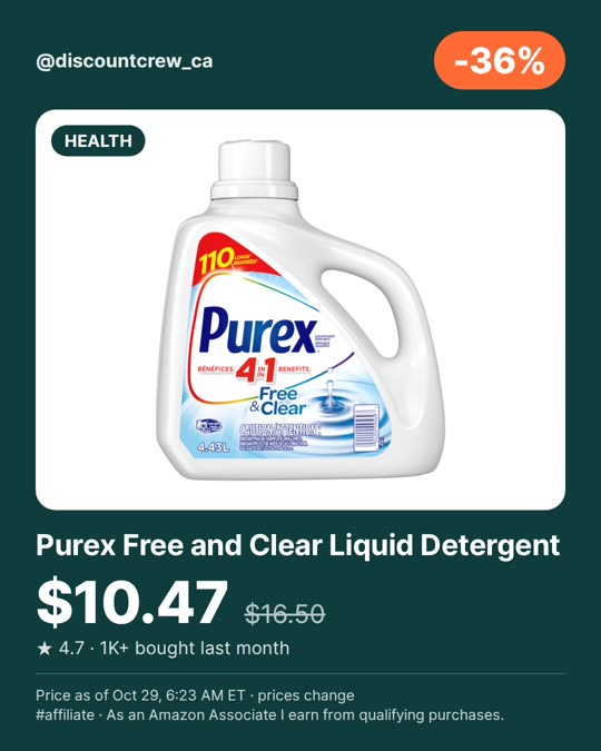 Purex Free and Clear Liquid Detergent, -36%
