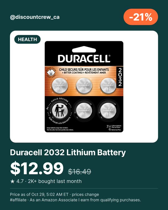 Duracell 2032 Lithium Battery, -21%