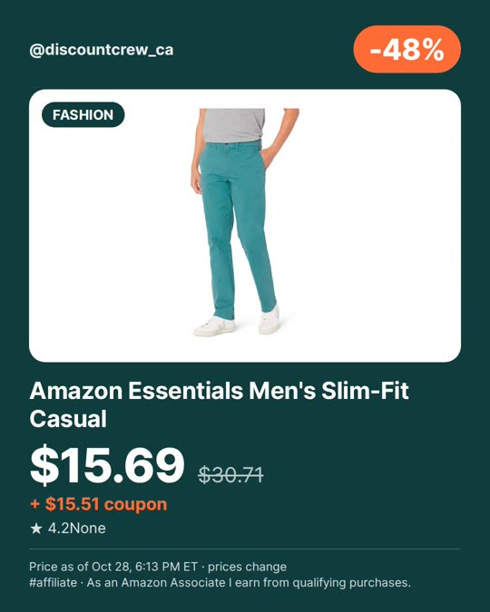 Amazon Essentials Men's Slim-Fit Casual, -48%