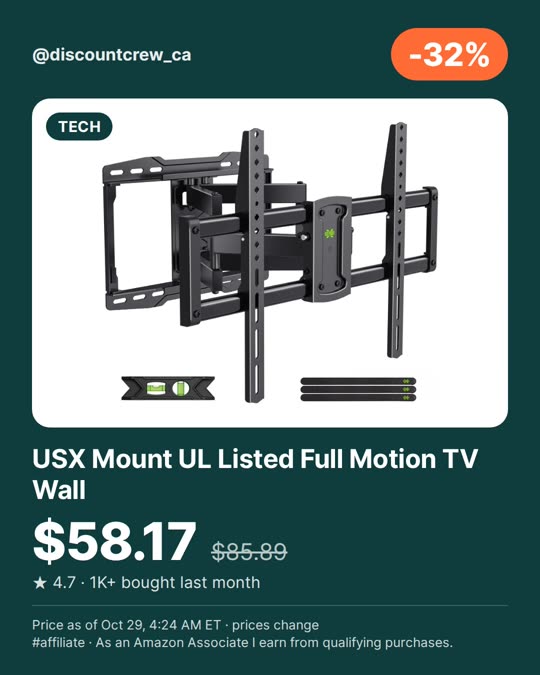 USX Mount UL Listed Full Motion TV Wall, -32%