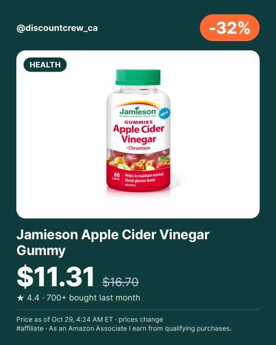 Jamieson Apple Cider Vinegar Gummy, -32%