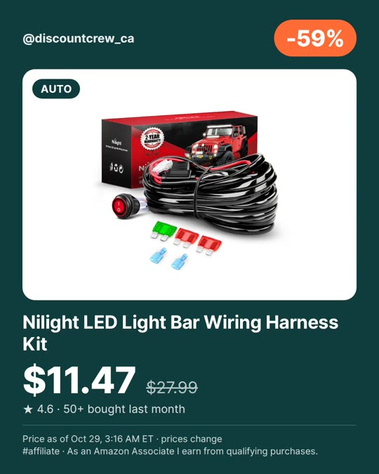 Nilight LED Light Bar Wiring Harness Kit, -59%