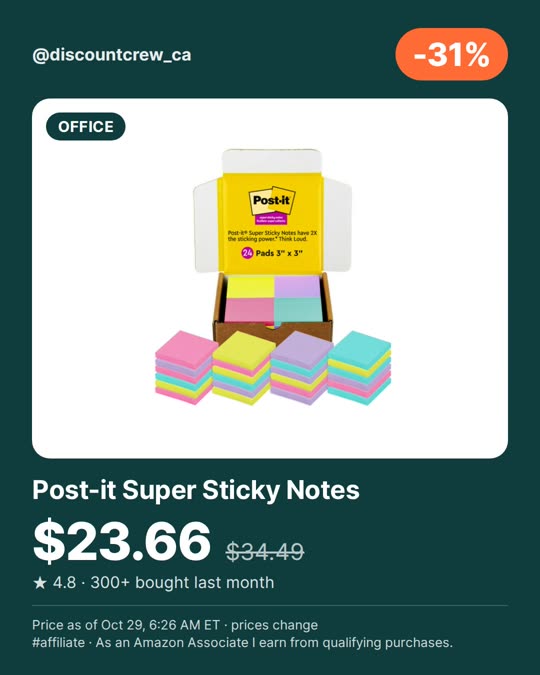 Post-it Super Sticky Notes, -31%