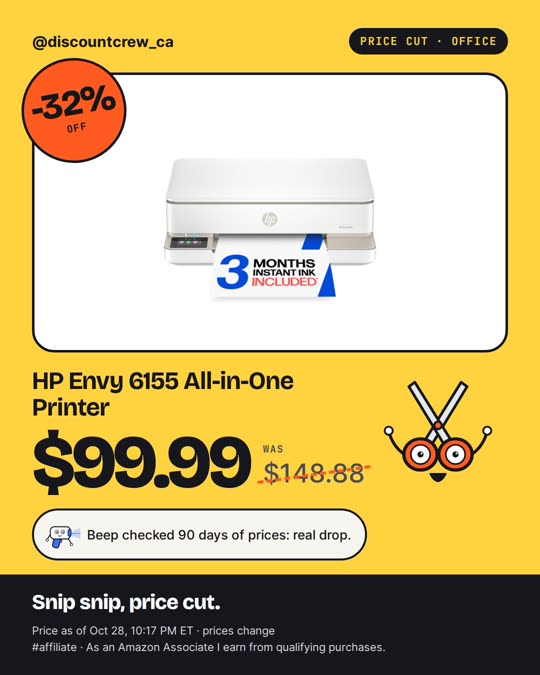 HP Envy 6155 All-in-One Printer, -32%
