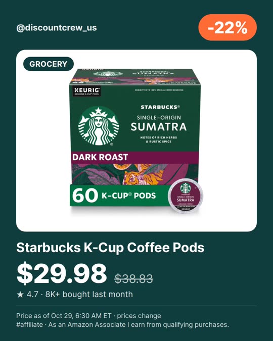 Starbucks K-Cup Coffee Pods, -22%