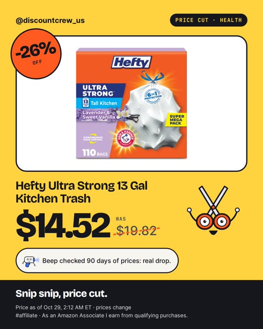 Hefty Ultra Strong 13 Gal Kitchen Trash, expired