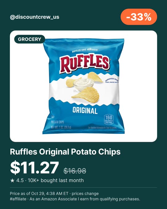 Ruffles Original Potato Chips, -33%