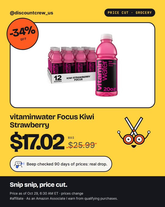 vitaminwater Focus Kiwi Strawberry, -34%