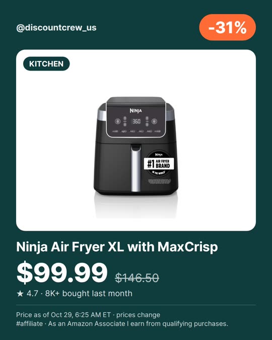 Ninja Air Fryer XL with MaxCrisp, -31%